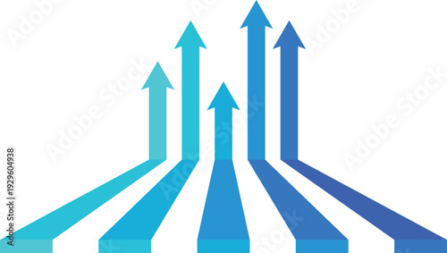 Business growth graph arrow vector illustration in blue color.
