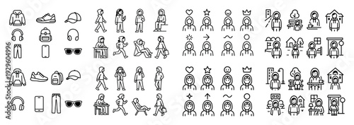 People clothing avatars and activity outline icons