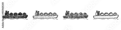 Sketch oil tanker icon design set
