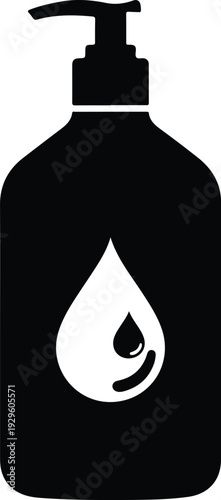 Black silhouette of a liquid soap dispenser with drop icon vector illustration