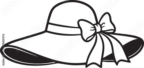 Elegant wide-brimmed sun hat with decorative bow for women fashion and summer accessory on transparent background