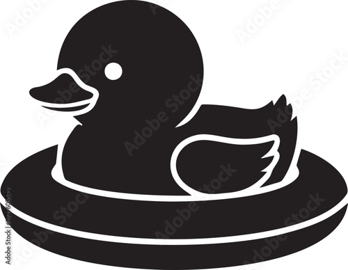 Cute rubber duck in swimming ring for baby bath time and playful summer fun on transparent background isolated