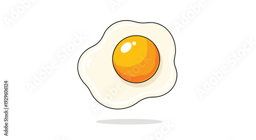 Sunny side up fried egg with bright yellow yolk on white background for healthy breakfast nutrition and culinary menu design elements.