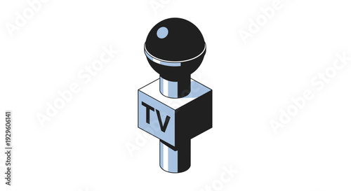 Professional television news microphone with TV station logo box for journalism and media broadcast interview concept design illustration.