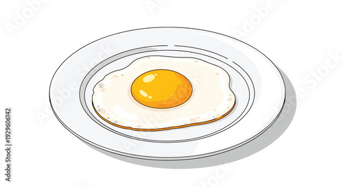 Fried egg served on white ceramic plate on white background for breakfast menu and culinary design elements on white background illustration.