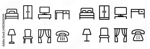 Simple bedroom furniture outline icons