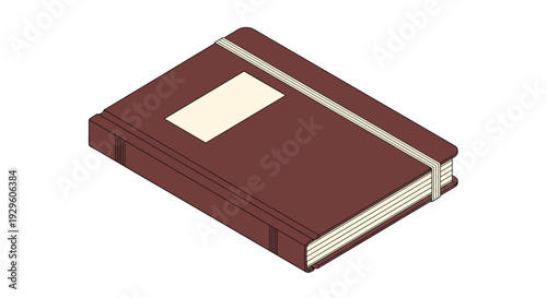Closed leather notebook in a deep brown color featuring an elastic closure band and a cream label on the front cover for stationary.