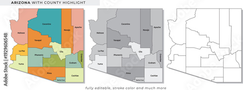 Arizona state with major cities highlighted in color on map