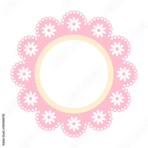 Pink lace frame, tag, label for poster, invitation card and flyer. Vector illustration