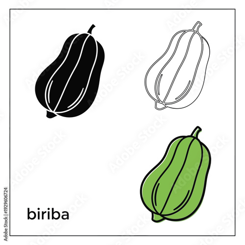 Biriba fruit vector illustration set in silhouette line and color variations