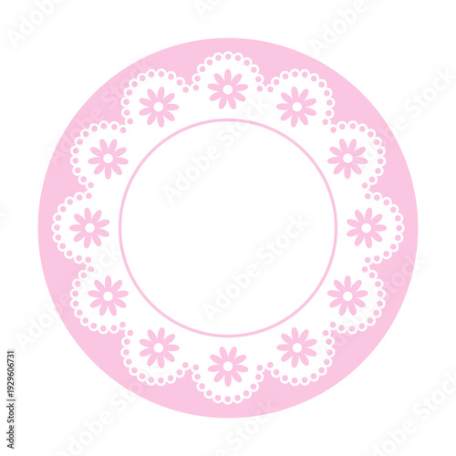 Pink lace frame, tag, label for poster, invitation card and flyer. Vector illustration