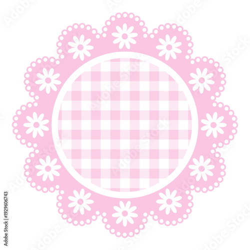 Pink lace frame, tag, label for poster, invitation card and flyer. Vector illustration