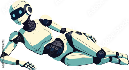 robot umanoide uomo donna sdraiata mentre dorme riposa stanca vettoriale 