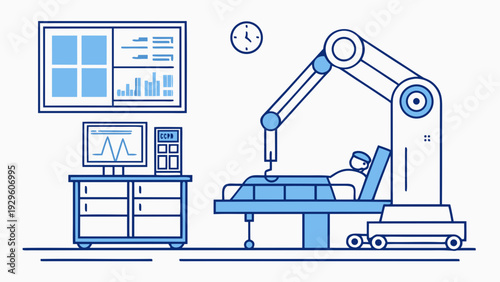 Robotic surgery team working with advanced medical technology