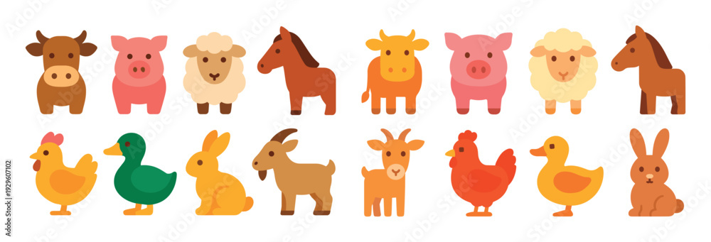 Obraz premium Colorful farm animal character lineup.