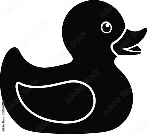 Simple black rubber duck bath toy icon on white background vector illustration