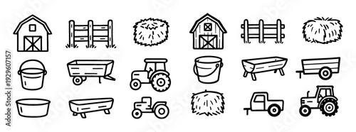 Farm equipment and animal feeding items displayed.