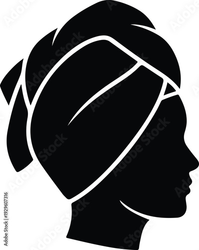 Woman head silhouette wearing a spa towel turban wrap vector illustration