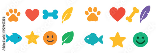 Colorful pet and nature symbols in flat style