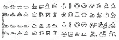 Boats anchors lighthouses and navigation symbols