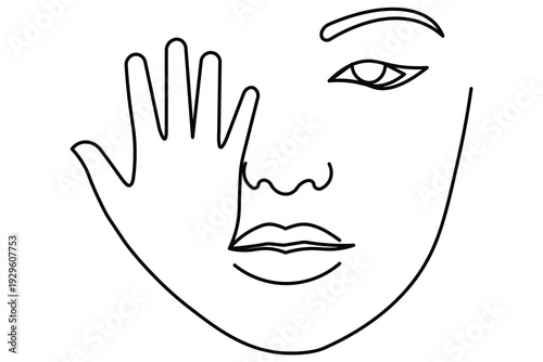 Elegant continuous line woman face profile minimalist abstract portrait illustration