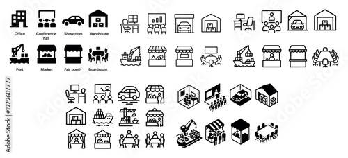 Assorted venue and facility icons for business places