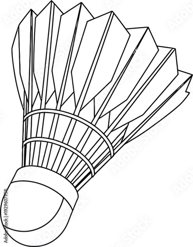 Line art drawing of badminton shuttlecock on transparent background