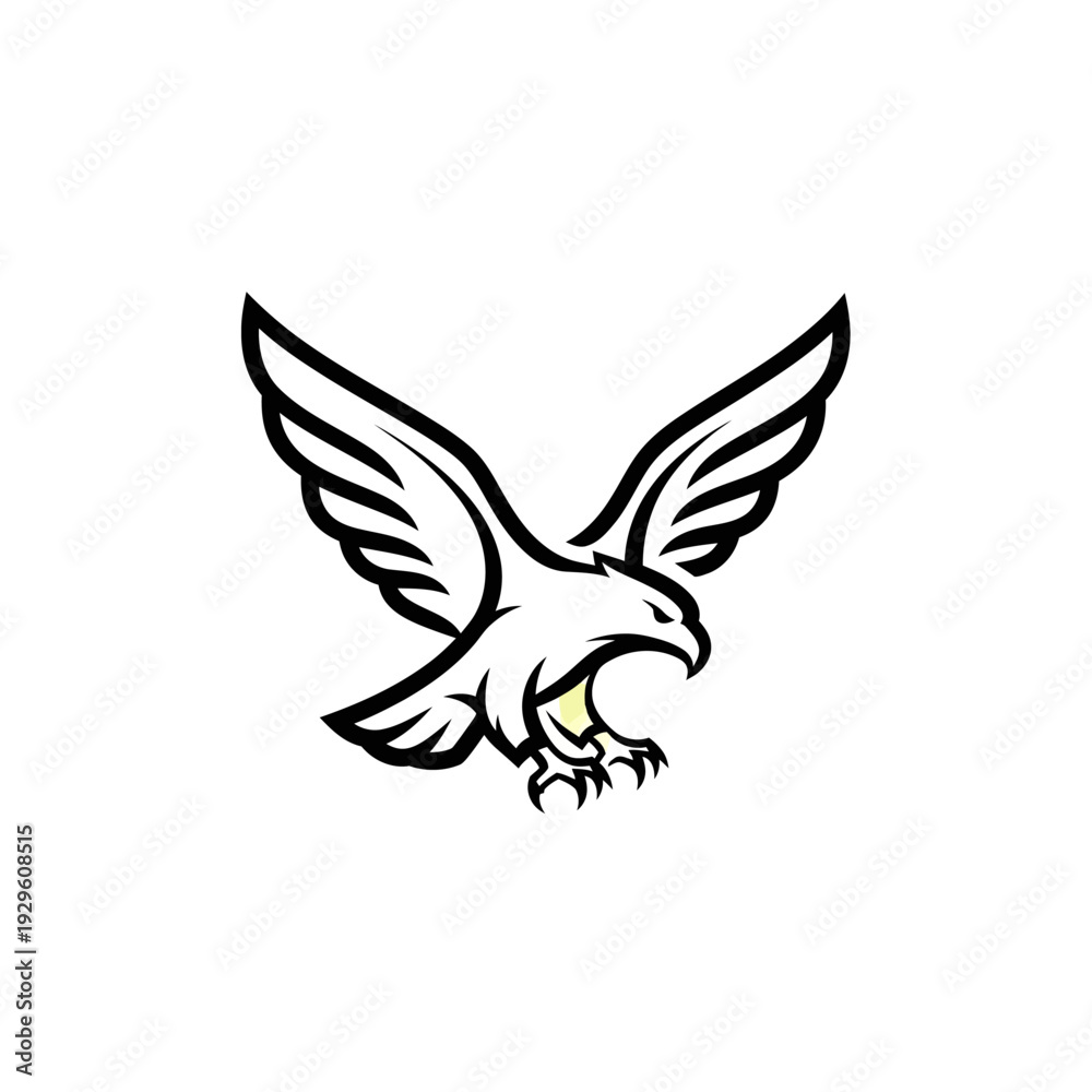 Obraz premium Black and White Eagle Illustration Flying Downwards.