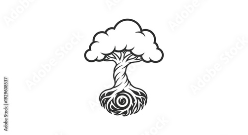 Black and white mushroom illustration.