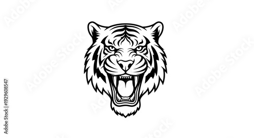 Black and White Tiger Head Illustration.