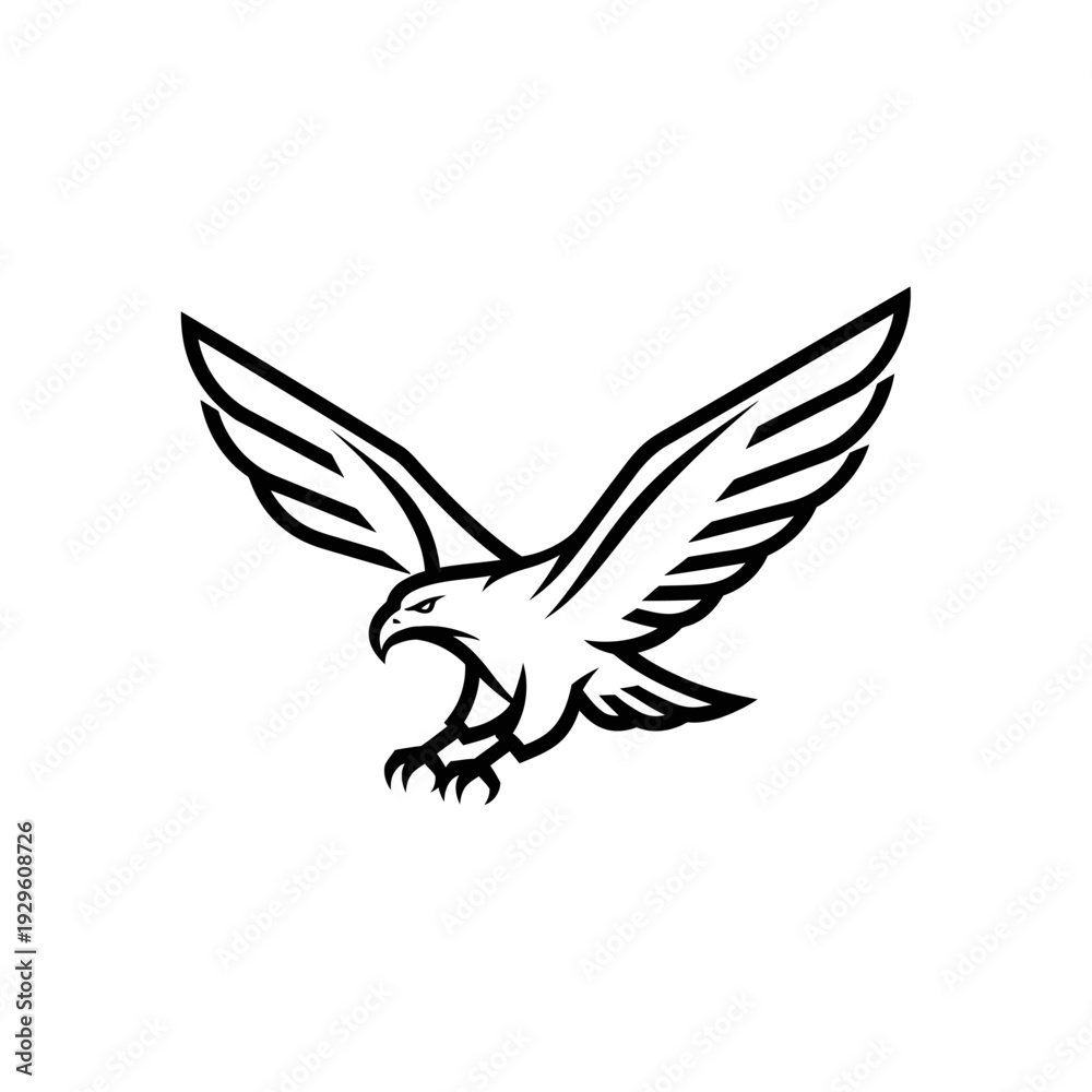 Obraz premium Black and White Eagle Illustration in Flight.