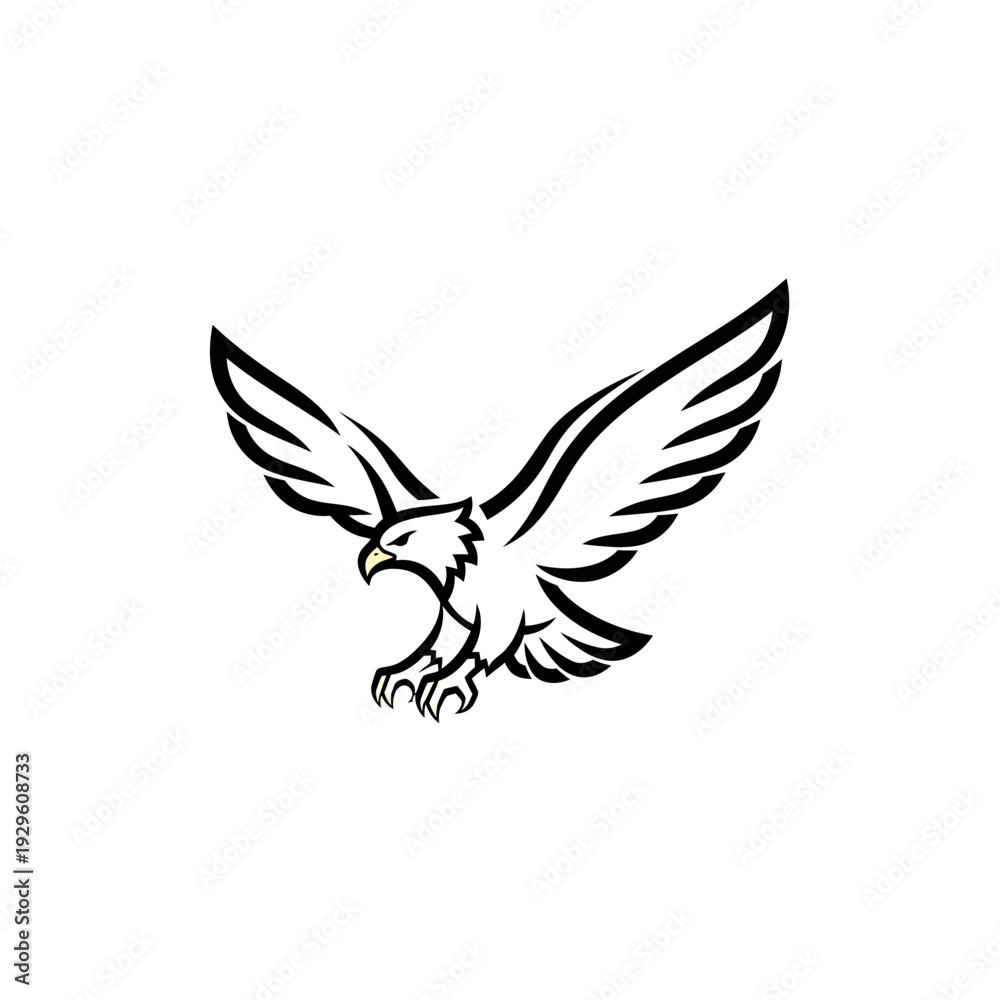 Obraz premium Black and White Eagle Illustration in Flight.
