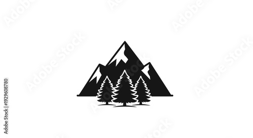 Black silhouette of mountain range landscape.