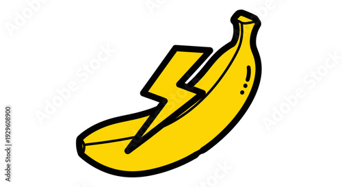 Cartoon banana with lightning bolt.