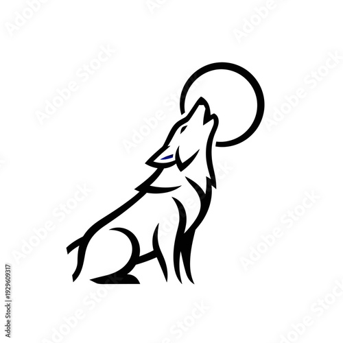 Black and White Wolf Howling at Moon.