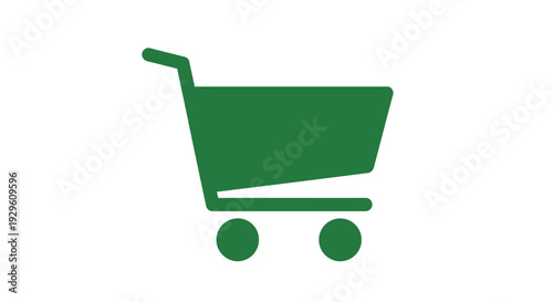 Green shopping cart icon on wheels.