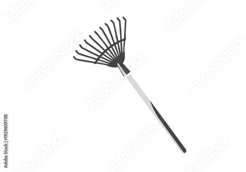 A simple graphic illustration of a garden rake on a white background, perfect for gardening and outdoor activities