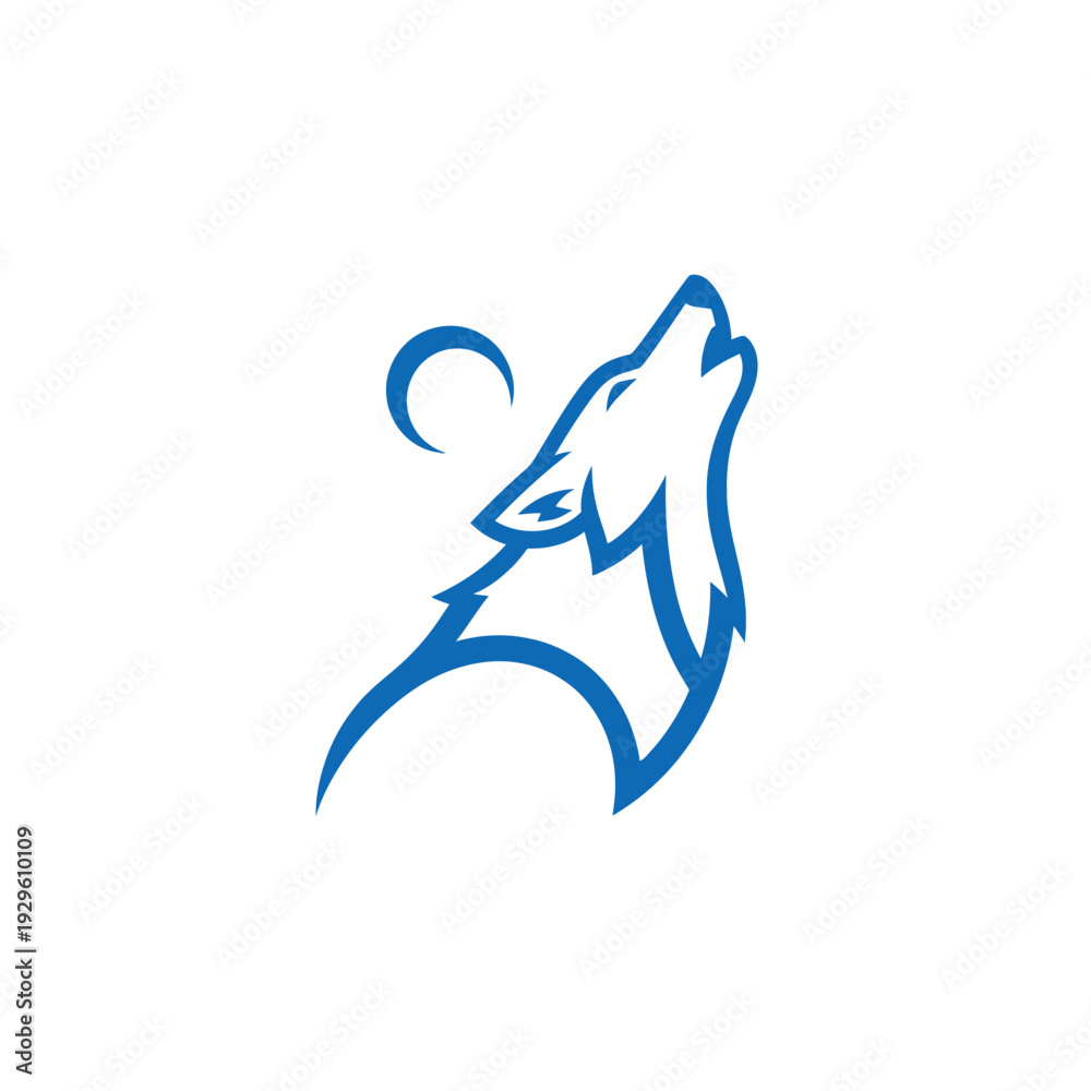 Obraz premium Blue Wolf Logo Design Howling Moon.