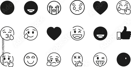 Collection of various emoji icons and symbols in black and white