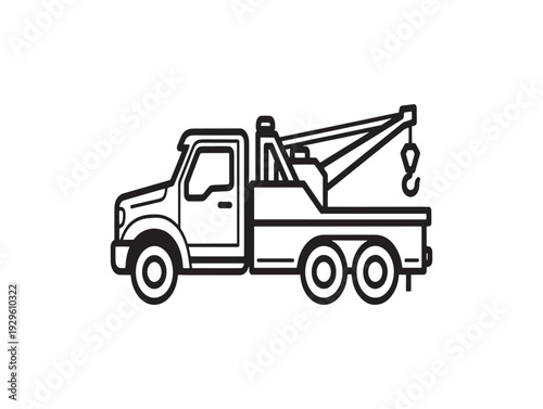 A simple line drawing of a tow truck with a crane