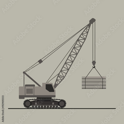 Construction crane lifting heavy load on building site, industrial machinery, logistics