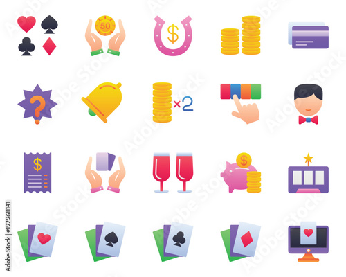 Gradient color icons set for Gambling casino