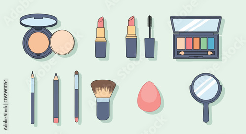 Cosmetics Set - Makeup Tools Beauty Products Flat Design.