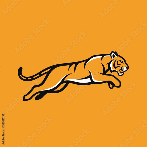 Running Tiger Illustration Orange Background.