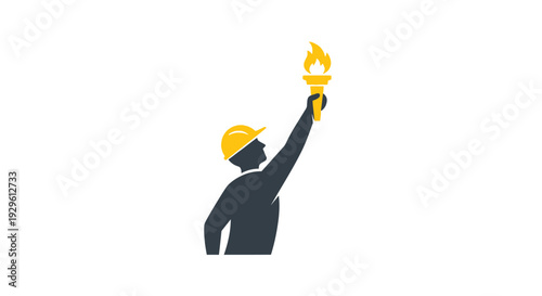 Man wearing hard hat holding light.