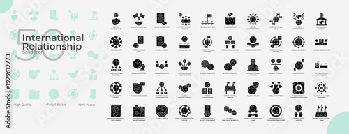 International Relationship Solid Editable Icons set