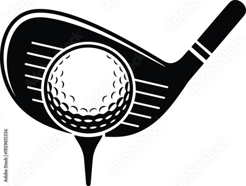 Golf club hitting ball silhouette, sports equipment icon, professional golf swing concept, athletic recreation vector illustration, black isolated design