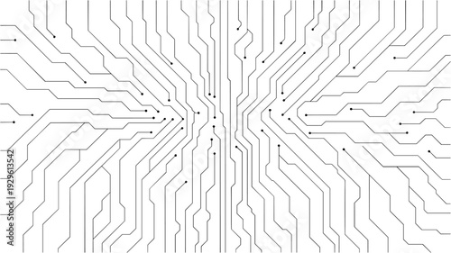 White electronic motherboard pattern with digital lines and connections. Abstract tech background featuring semiconductor design, futuristic elements, and modern circuitry layout. Digital illustration