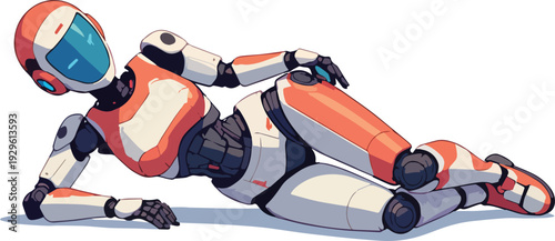 robot umanoide uomo donna sdraiata mentre dorme riposa stanca vettoriale 