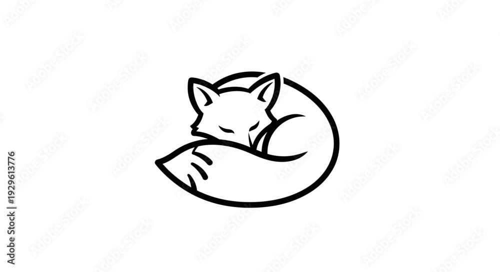 Fototapeta premium Sleeping Fox Illustration Simple Line Art.